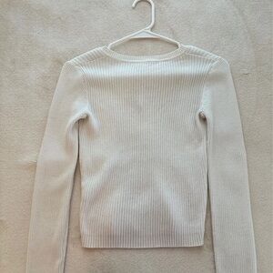 White Ribbed Long Sleeve Sweater
